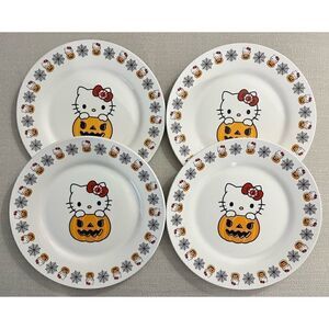 Set of 4- Hello Kitty Pumpkin Halloween 8” Ceramic Plates Sanrio 2023‎